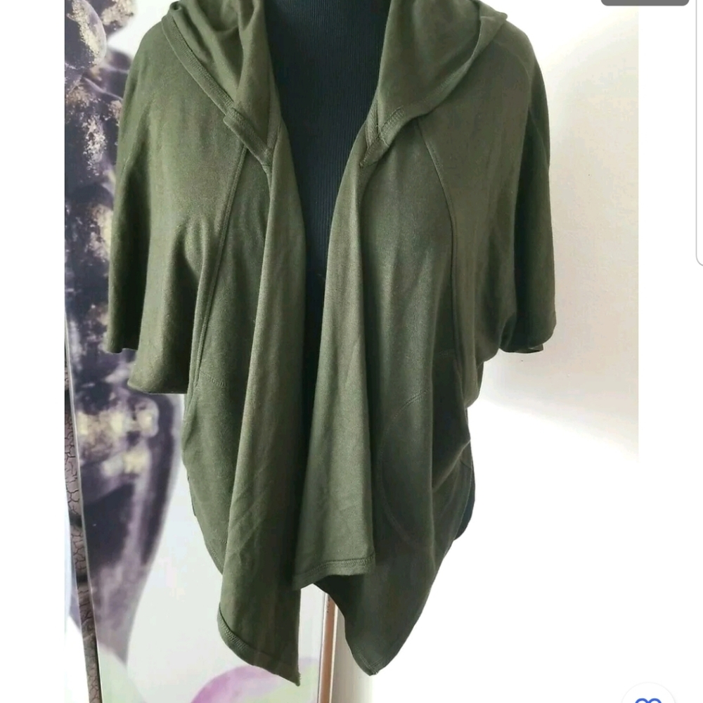 Rachel Rachel Roy Olive Green Hoodie Poncho Open Front w/ Pockets Size M